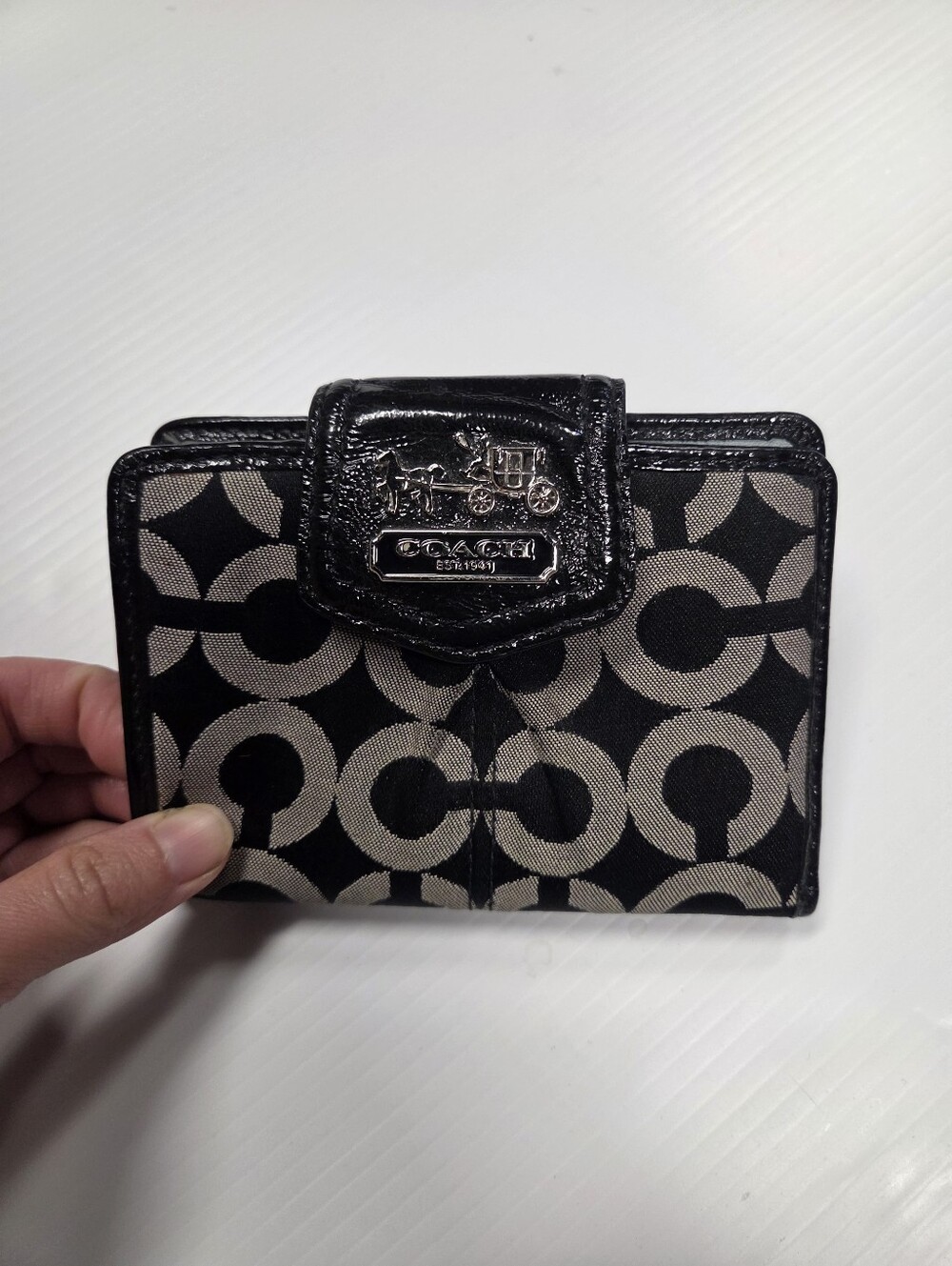 Coach Black Signature Jacquard Pleated Compact Bifold Wallet Vintage Y2k - Picture 3 of 8